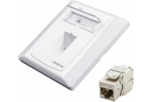 GPUCONNECT Premium RJ45 Ethernet Wall Socket | Single/Dual RJ45 Faceplate Set with Premium CAT8/CAT7/CAT6A Shielded Keystone Jack 10/40 Gbps/POE/Fits UK Backbox (Single RJ45, CAT 6A (Shielded))