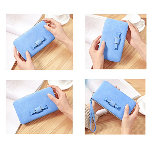 Damen Leder GeldbÃ¶rse GroÃŸ, Aeeque Lang Modisch Bowknot Stil Lady MÃ¤dchen Handyfach PU Kunstleder Phone Case HÃ¼lle Clutch Tasche Brieftasche KartenfÃ¤cher Tragbar Armband Purse Portemonnaie Portmonee LedergeldbÃ¶rse Geldbeutel fÃ¼r Samsung iPhone Huawei Wiko LG - Schwarz