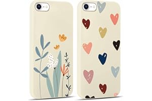 Yoedge 2 Stück Handyhülle für iPhone 8/7 / SE 2020 / SE 2022 Hülle 4,7", Liebesherz & Blume Muster Design Mädchen Aesthetic Handyhülle Dünn Weich Schlanke Silikon Flexibel TPU Stoßfest Schutzhülle