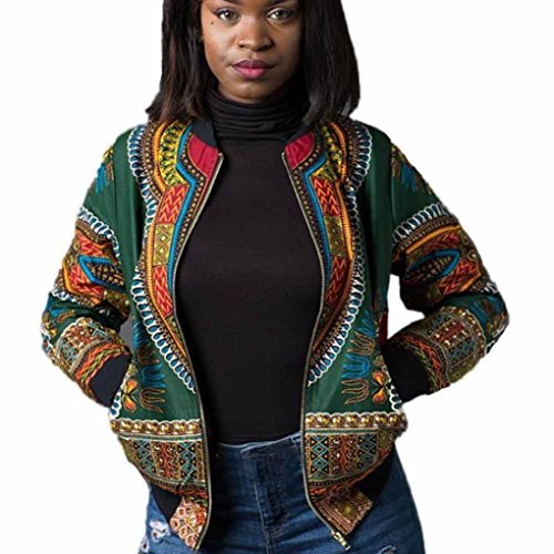 Women Casual Coat, Bsyte Dashiki Long Sleeve African Print Short Jacket (L, Green)