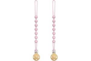 Yoolhamy Silicone Dummy Clip for Baby Boys Girls, 2Packs Soother Clips, Soft Flexible Dummy Case Pacifier Holder Clips (2pcs Pink)