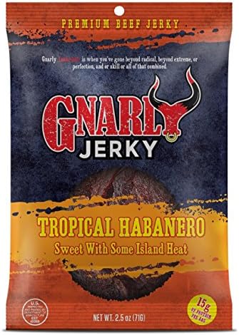 Gnarly Jerky Tropical Habanero Flavor Premium Beef Jerky 2.5oz - 15g of Protein per Bag