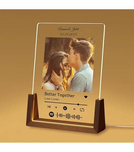 Plaque Spotify Personnalisée – Cadre Photo En Acrylique Avec Code QR, Base LED (optionnelle), Cadeau Original