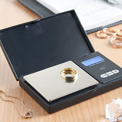 VonShef tragbare digitale Taschenwage mit 1kg Kapazität & beleuchtetes LCD-Display – Schwarz/Edelstahl - 3