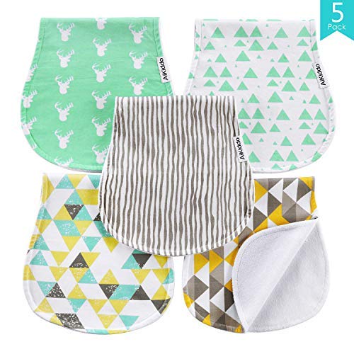 AiKiddo Baby Burp panni 5 pezzi - triplo strato 100% cotone organico spesso morbido e assorbente asciugamani, Burping stracci per neonati Baby Shower Gift set by