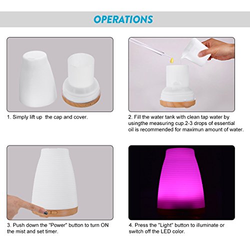 Aroma Diffuser Öl Duftzerstäuber Luftbefeuchter, ELEGIANT 100ML Mini Multifunktion Ultraschall Humidifier Aromatherapie Duft Diffuser Öl Diffusor Ultrasonic Aromatherapy Spray Dust +Stimmungslicht Nachtlicht mit 7 LED Farbwechsel verschiedenfarbigem Licht Night Light Mute Colorful Lamp Light Atomization Nano-Atomization Technology sicher und leise Höhe 14cm für Schlafzimmer Kinderzimmer Wohnzimmer Schreibtisch Büro Konferenzraum Babies kinder Beauty-Salon Spa Yoga usw - 3
