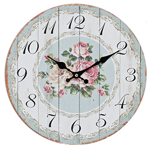 Vintage Wanduhr Holz Analoge Küchenuhr in Ausgefallene Landhaus-Stil für Wohnzimmer, Küche- oder Esszimmer