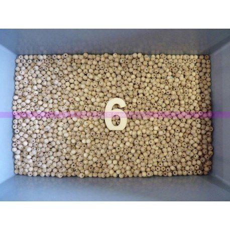 Set of 6 Balls, Beech Wood Glass, 6 mm, Hole Diameter 2 mm