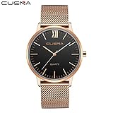 Herrenmode Schlanke Quarz Datum Armbanduhr mit Mesh-Band Analoguhren Zifferblatt Edelstahl Schwarz Minimalistisch,G