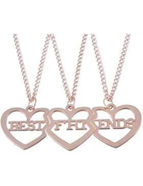 MJartoria Damen Kette Rosagold Farbe Drei Herz Anhänger Freundschaftsketten mit Gravur Best Friends Forever BFF...