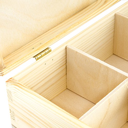 Teebox mit Deckel aus Holz mit 12 Fächern – Kiefer Naturbelassen Unbehandelt – ca. 29 x 22 x 8 cm – Venkon ® - 9