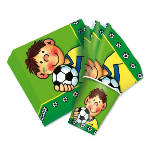42-teiliges Party-Set * FUSSBALL * mit Pappteller + Servietten + Pappbecher + Einladungskarten für Kindergeburtstag // Teller Becher Essen Pappe Geschirr Party Deko Dekoration Einweg Kinder Geburtstag Mottoparty - 4