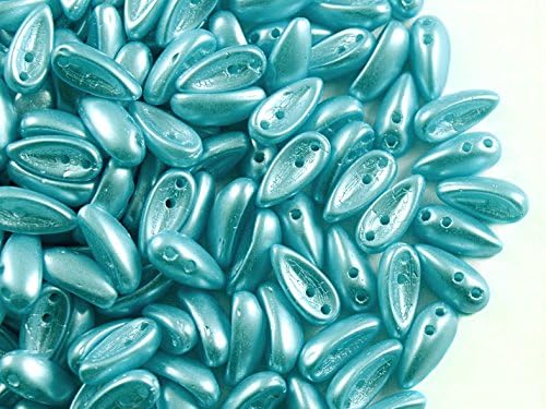 30pcs Chilli Beads - Preciosa Czech Pressed Beads in the form of pepper pod 4x11mm with two holes, Alabaster Pastel Aqua