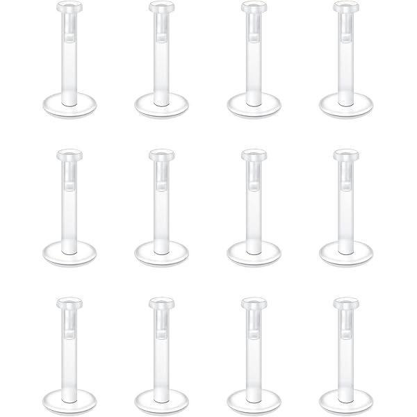 Piercing Retainer 4-Pack Clear Glass Retainers - 18G Labret Studs For Cartilage/Nose/Lip (1/2" 13mm) Clear Nose Rings For Work