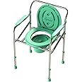 Tynor Commode Chair, for Elderly & Disabled | Foldable Portable Toilet Chair with Adjustable Height, Comfortable Padded Seat, Easy Mobility Commode Chair | Universal Size (Silver, 1 Unit)