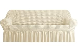 zenmag Sofa Slipcover 1 Piece for 3 Cushion Couch Cover with Skirt, Durable Washable High Elastic Stretchable, Easy Fit Universal Furniture Protector (3 Seater, Beige)
