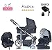 Produktbild Chilly Kids Matrix II Kinderwagen Safety-Sommer-Set (Sonnenschirm, Autositz & ISOFIX Basis, Regenschutz, Moskitonetz, Schwenkräder) 23 Schwarz & Schwarz