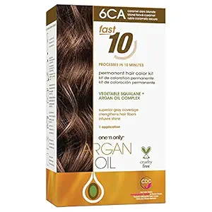 One n Only Argan Oil Fast 10 Permanent Hair Color Kit 6CA Caramel Dark Blonde, Gray Hair Coverage in 10 Minutes, Helps Maintain Natural Moisture Balance, Advanced Micro-Pigments for Natural Tones