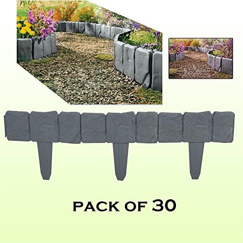 Funtell Garden Border Edging Plastic Dark Grey Lakeland Stone Hammer for Edges 30 Pack