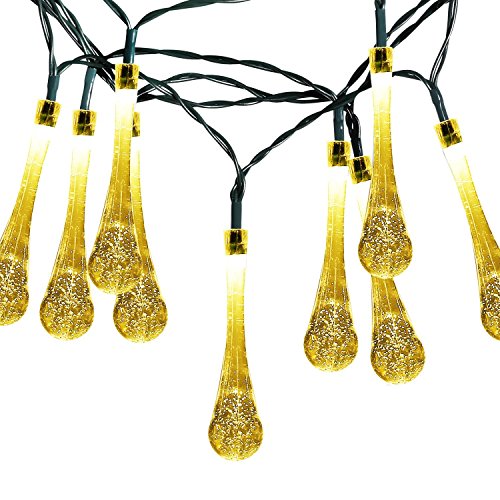 LUCKYKS Solar Lichterkette 6M 30 LED mit Sensor Außen IP44 Regentropfen Dekorativ Beleuchtung für Neujahr, Hochzeit, Party, Fest im Zimmer, Garten, Baum, Terrasse (warm weiß) - 2