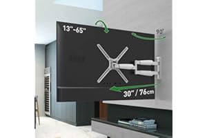Barkan Długi biały uchwyt ścienny do telewizora, 33.0-165.1 cm Full Motion Articulating - 4-ruchowy, płaski/zakrzywiony wspornik ekranu, nośność do 35 kg, niezwykle wysuwany, pasuje do LED OLED LCD