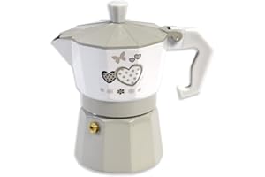 VETRINE IN RETE Vetrineinrete® Caffettiera fango e bianco shabby chic moka 2 o 3 tazze macchina del caffè in alluminio per espresso idea regalo (3 tazze) 61039
