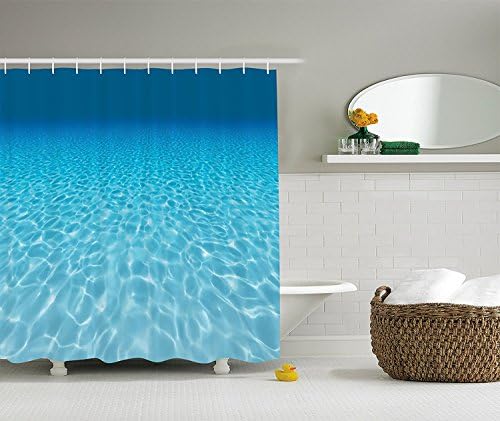 Minsoku Ocean Decor Collection, Tranquil Underwater Scene Clean Sandy Bottom Surface with Sunlight Coming From Up Picture Print, Polyester Fabric Bathroom Shower Curtain, Navy Aqua
