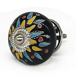 Decokrafts Floral Hand Painted Ceramic Knobs for Doors and Cabinets (Multicolor) - Set of 6 Pcs