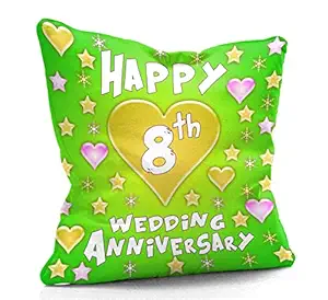 DreamVio Happy 8th Anniversary Cushion,Pillow for Gifting on Birthday's & Wedding to Couple,Husband, Wife, Friends Color : Green (12 x 12 inch)