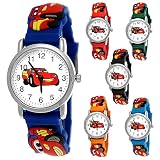 Pure Time Autos Cars Kinder Uhr Jungenuhr Mädchenuhr Auto Kinder Rennauto Armbanduhr Silikon Armband Junge Mädchen Kinderuhr Schwarz Helblau Blau Rot Orange Grün Sport-Uhr Lern-Uhr 3D (Blau - Blue)