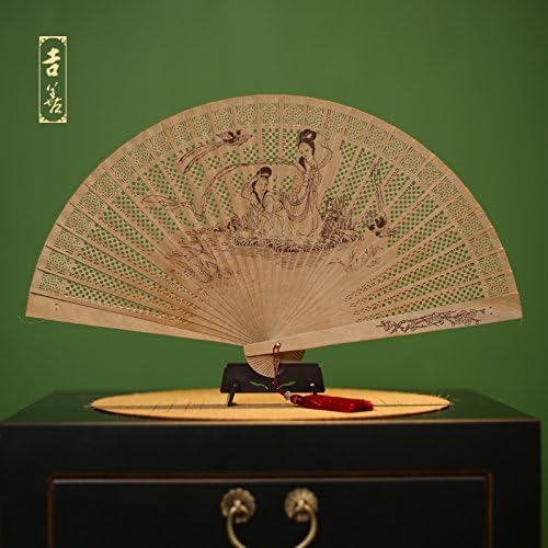 GUYOUYY Folding fan 16 inch/Chinese style/gift fan/sandalwood fan/hollow fan/fan/craft fan/all wood fan/folding fan/Myanmar incense fan,9.2 inch Xi Shi twisted yarn