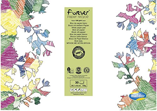 Clairefontaine 26516C Zeichenblock Recycling Papier Maildor, Din A3, 30 Blatt, 130 g, weiß