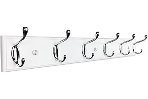 lomejii Perchero de pared de madera con 6 ganchos, 58 cm, fuerte perchero para abrigo, sombrero, bolso, perchero grande y moderno para la entrada, pasillo, dormitorio, color blanco