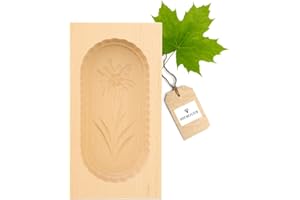 HOFMEISTER HOLZWAREN HOFMEISTER® molde de mantequilla para 250 g de mantequilla, 19 cm, motivo edelweiss, hecho a mano en Alemania, molde de mantequilla para decorar, forma de dintel cuadrado, madera de arce local