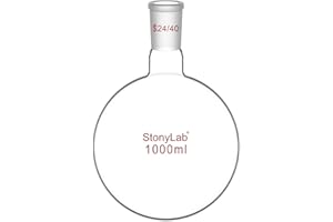 stonylab Matraz Fondo Redondo, Cuello Corto Matraz de Fondo Redondo de Pared Gruesa de Cristal de Borosilicato RBF con Junta Exterior Estándar 24/40, Round Bottom Flask Frascos de Laboratorio - 1000ml