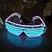 Produktbild BADASS SHARKS 2 Bicolor EL Wire Leuchtbrille Leuchten LED Shutter Shade Brille Fun Konzert + Soundsteuerung Box für Masquerade Party, Nacht Pub,Bar Klub Rave,70er 80er 90er Kostüm (lila + blau)