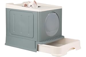 MINGYI Bac à Litière pour Chat Fermée, Grande Maison de Toilette Chat Pliable avec Couvercle, Tiroir à Litière avec Pelle, WC pour Chats, Jusqu'à 7 kg (Gris L 45×34×39 cm)