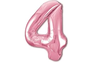 JONAMI Globo 4° Cumpleaños Número 4 Rosa Gigante, Globo XXL de 100cm. Decoración 4° Cumpleaños para Niña. Aire o Helio.