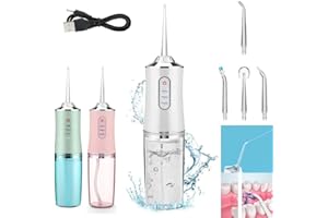 BAAQII 220ml Electric Oral Irrigator Cordless,USB Rechargeable Dental Water Flosser with 4 Nozzles and 3 Pressure Modes,Teeth Cleaning and Whitening 4 Jet Tip IPX7 Waterproof Teeth Cleaner (White)