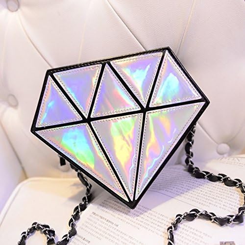 LOOKOUT Hologram Diamond Shape Women Messenger Laser Holographic Crossbody Chain Bag-Silver