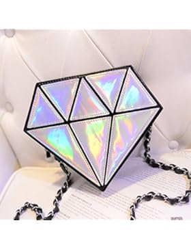 Lookout Hologramm Diamant Form Frauen Messenger Holografische Crossbody Kette Tasche, silber