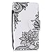 Produktbild Sony Xperia E5 Hülle, Funluna Flip Handytasche Handy Flip Leder Tasche Bunt Handyhülle Stoßfest Klapphülle Embossed Gemalt Handytasche Slim Brieftasche Lederhülle mit Trageschlaufe Ständer Kartenfächer Magnetverschluss Shell Schale Rückseite für Sony Xperia E5 - Schwarze Blume