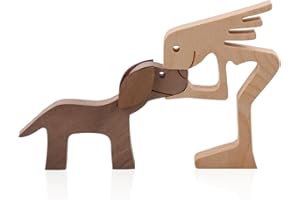 GLADFRESIT Wooden Pet Carvings Dog Puppy Statue - Handmade Craft, Creative Home Décor (Girls and Dogs)
