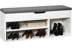 ‎MEERVEIL Meerveil Schuhbank aus E1 Holzspanplatte, Aufklappbare Schuhschrank mit Sitzkissen, Flur Schuhregal 104 x 45 x 30 cm (Weiß), H1071SB02WT, 104D x 30W x 45H cm
