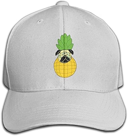 Lesif Pug Wears Glasses and Pinapple Adult Adjustable Snapback Hat Sandwich Peaked Trucker Cap Unisex Black