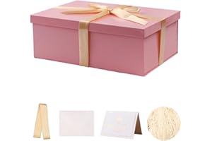 KdmNzoo Geschenkbox mit Deckel 31 x 21 x 11 cm groß, Geschenkbox mit Schleifen, Grußkarten, Raffia Hamper Shreds für rosa