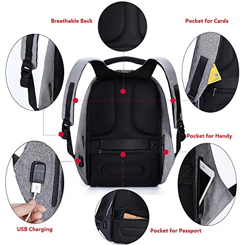 Daypack Rucksack Damen Herren Backpack mit 15 6 zoll Laptopfach USB-Ladeanschluss f  r Arbeit Campus Studenten Reise Business  Schwarz 