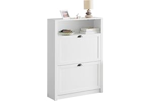 SoBuy FSR87-W, Shoe Cabinet Shoe Rack Shoe Storage Cupboard Organizer Unit with 1 Storage Compartment and 2 Drawers, 80x24x110cm, White