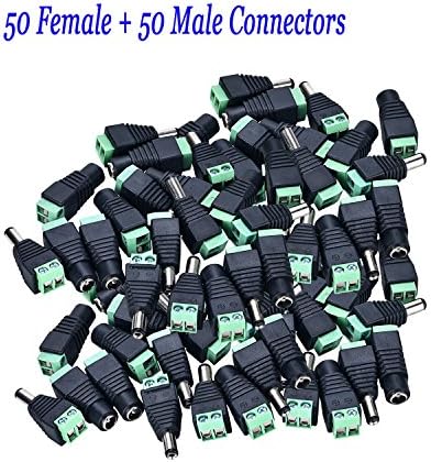 50 Pairs DC Power Jack Connector 5.5mm x 2.1mm Male + Female Jack Plug Adapter Adaptor for CCTV Camera DVR Security System LED Strip Light
