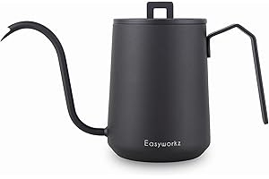 Easyworkz Bouilloire à café à col de cygne de 600 ml en acier inoxydable avec long bec étroit, noir mat